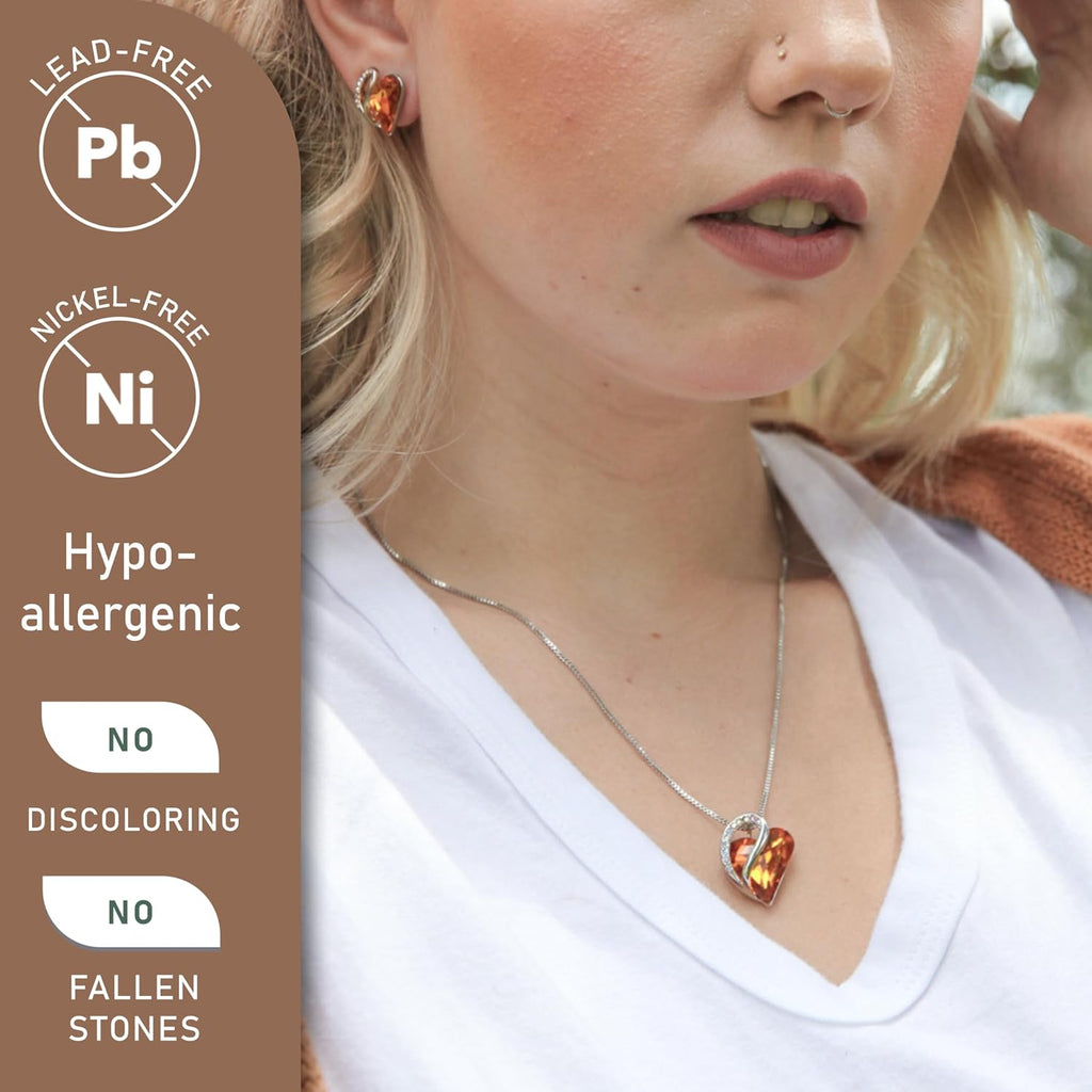 Valentine'S Day Gift Necklaces for Women, Infinity Love Birthstone Heart Crystal Pendant, Birthday Anniversary Jewelry for Wife, Mom, and Her, Silver Plated, 18" + 2" Adjustable Chain