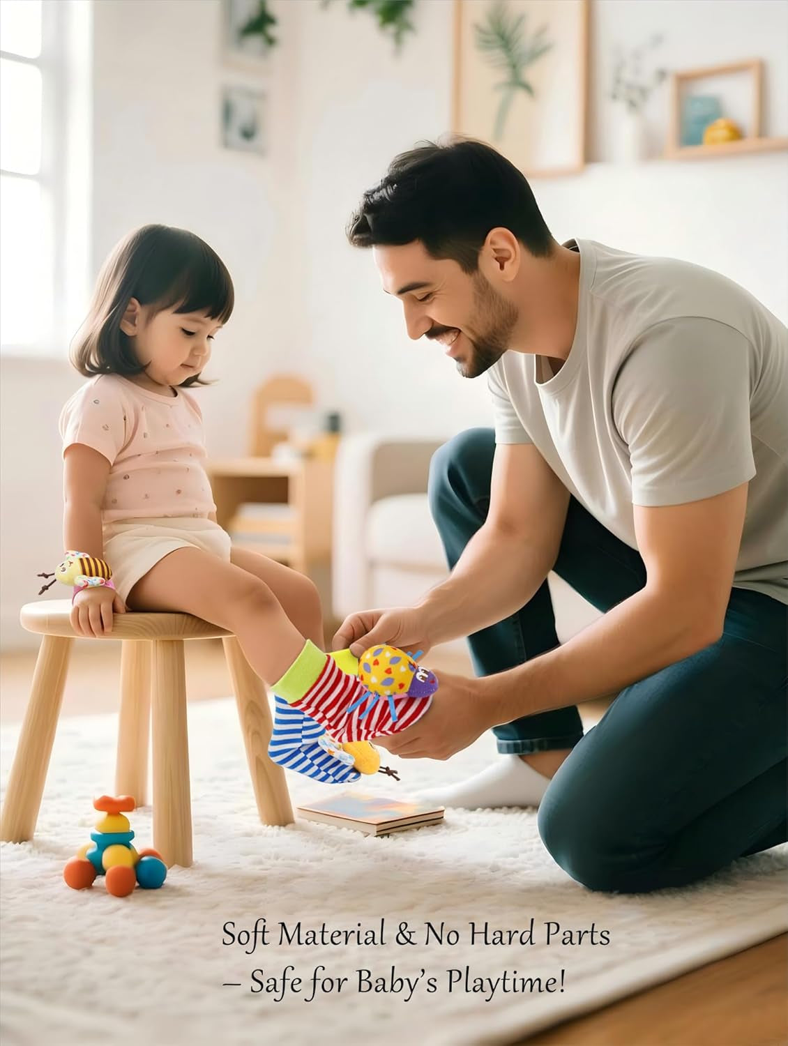 Baby Soft Rattle Toy Foot Finder Socks Wrists Rattles Ankle Leg Feet Hand Arm Bracelet Activity Rattle Baby Shower Present Gift for Neborn Baby Infant Boy Girl Bebe (8 Pcs)