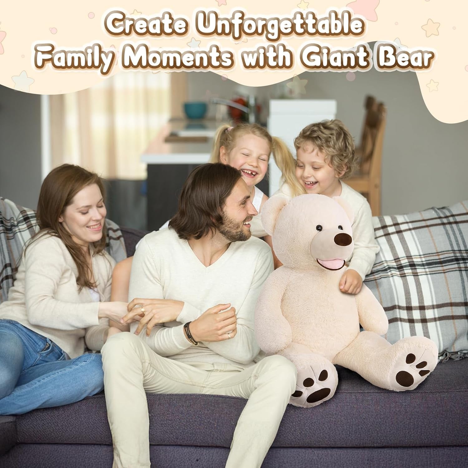 Giant Teddy Bear with Big Footprints Big Teddy Bear Plush Stuffed Animals (Beige, 39 Inches)