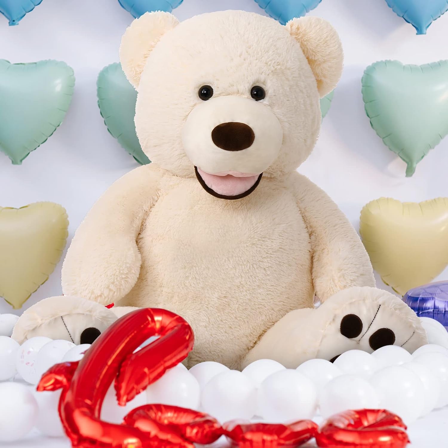 Giant Teddy Bear with Big Footprints Big Teddy Bear Plush Stuffed Animals (Beige, 39 Inches)