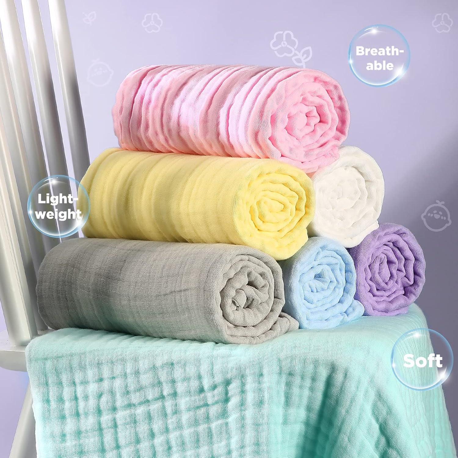 Baby Muslin Bath Towels, Super Soft Cotton Receiving Blanket for Baby'S Delicate Skin,2Pack 41.3 X41.3 Inches Swaddle Blanket for Newborns Toddlers Boy Girl,Baby Registry as Shower